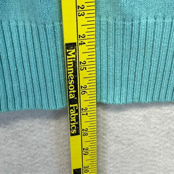 TALBOTS WOMAN Sweater 1X Aqua Blue V-Neck Merino Wool Angora Cashmere Elbow Patc - Picture 6 of 14